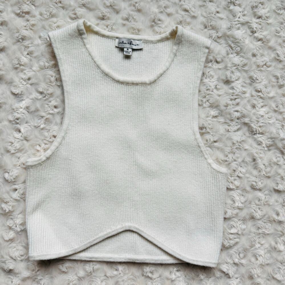 hunter & brown womens white ribbed cropped crop tank top sz small